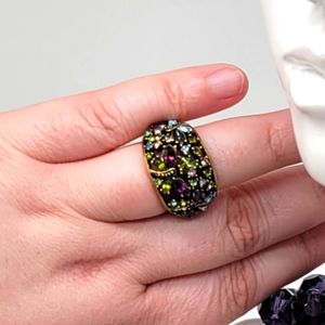 Heidi Daus Amethyst and Peridot Swarovski Crystal Dragonfly Dome Ring